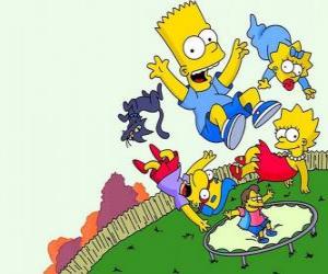 пазл Симпсон братья с друзьями Milhouse и Нельсон прыжки на батуте